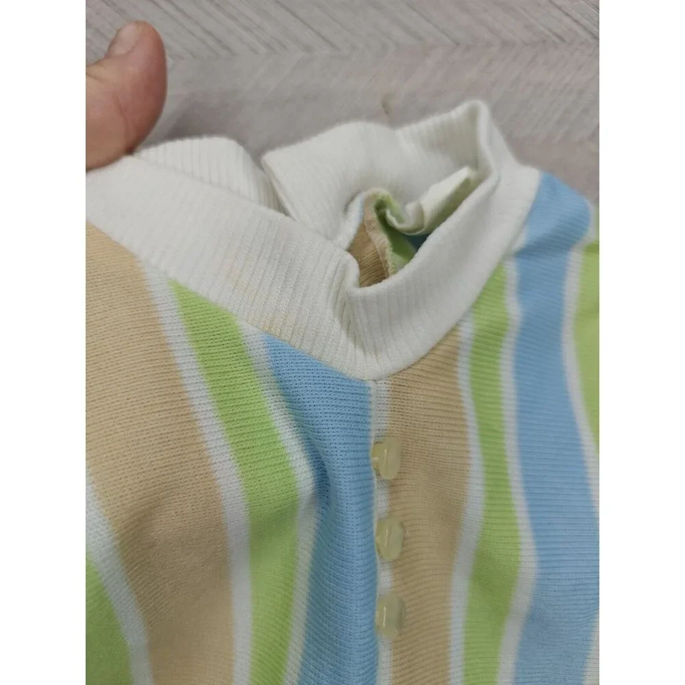 Vintage Tiny Tots Original Romper Baby Boy Girl Size 6m Green Striped Colorful